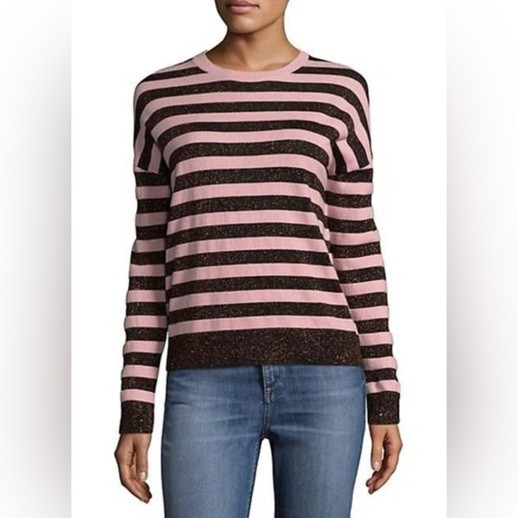 rag & bone Sweaters - Rag & Bone Jean June Crewneck Long-sleeve Striped Sweater Pink Metallic Sparkly